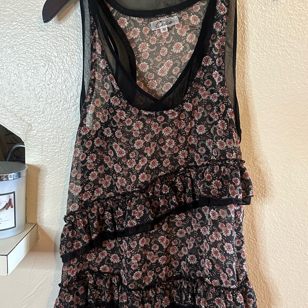 Cecico Black and Pink Floral Tank Top